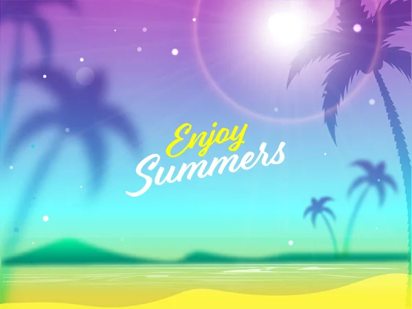 Genießen Sie Summers Font Auf Blurred Gradient Beach Sunshine Hintergrund — Stockvektor