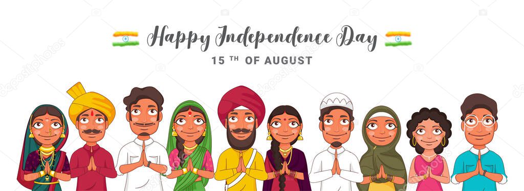 Different Religion People Doing Namaste (Welcome) Show Unity in Diversity of India for 15th August, Happy Independence Day Celebration.