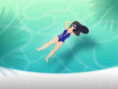 Yazın Tadını Çıkarmak İçin Yüzme Havuzunda Uzanan Modern Genç Kız.