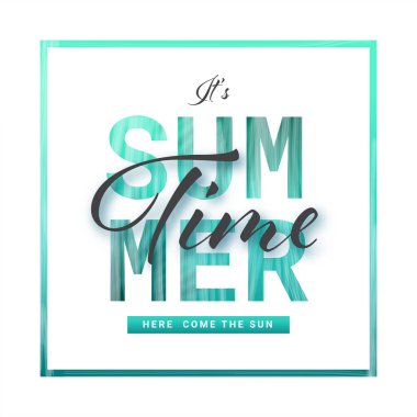 Kağıt Kesiği Biçimli Yaz Zamanı Yazı Tipi ve Beyaz Arkaplan Üzerinde Fırça Vuruşu Efekti.