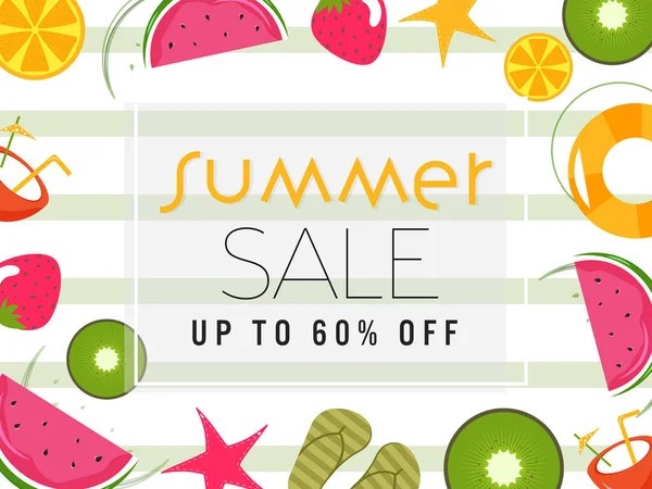 Summer Sale Poster Design Декорації Фруктами Кокосовим Горіхом Плаваючим Кільцем — стоковий вектор