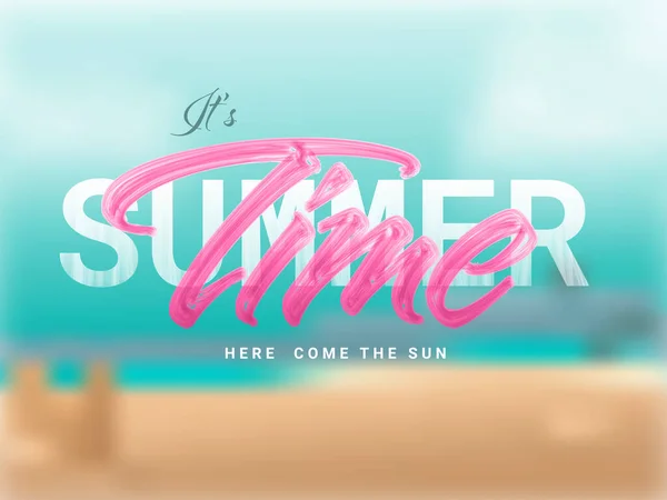 夏時間フォント ブラシストロークで書き込み Blurred Beach背景 — ストックベクタ