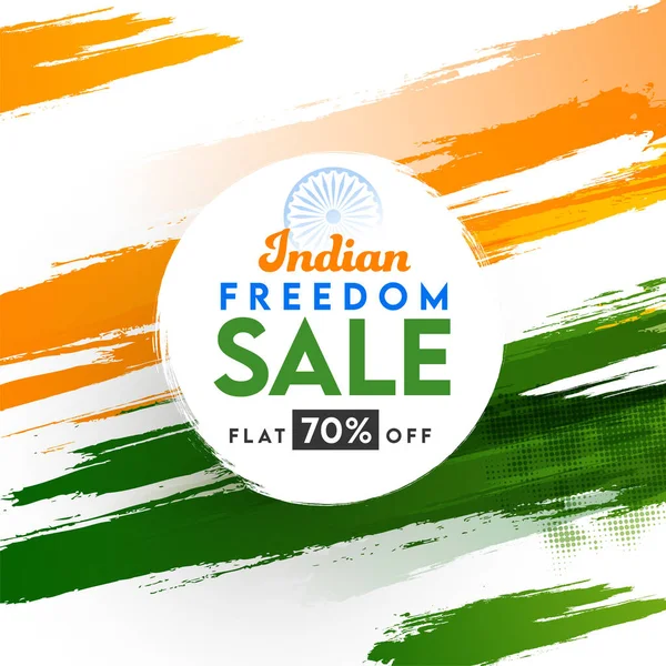 Indian Freedom Sale Poster Design Discount Offer Tricolor Brush Stroke — Stock Vector