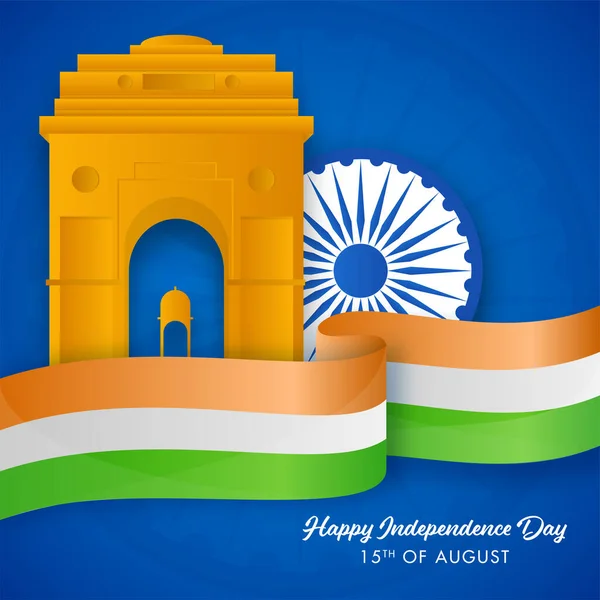 Agosto Feliz Concepto Del Día Independencia Con Dosel Puerta India — Vector de stock