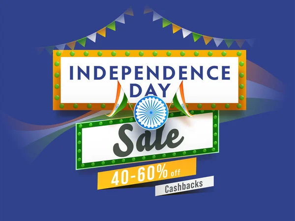 Independence Day Sale Poster Design Mit Rabatt Und Indischen Flaggen — Stockvektor