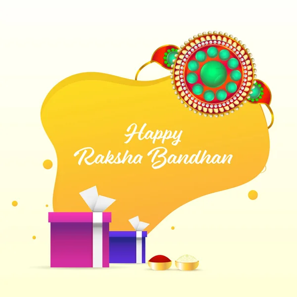 Happy Raksha Bandhan Písmo Žlutém Pozadí Kulatým Tvarem Pearl Rakhi — Stockový vektor