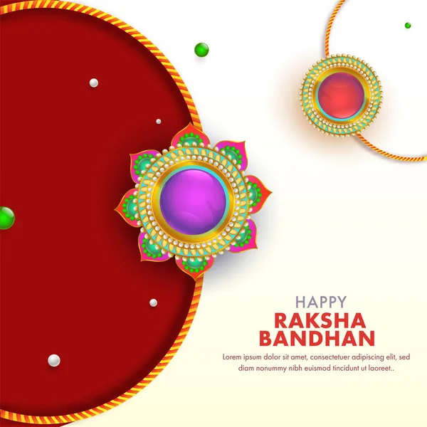 赤と白でお祝いのラクシャバンダングリーティングカード装飾ラクヒー — ストックベクタ