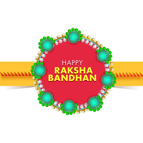 Paper Style Happy Raksha Bandhan Text Red Green Pearl Rakhi — Stock Vector