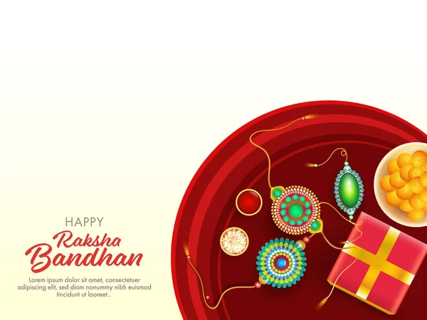 Top View Decorative Rakhi Plate Gift Box Happy Raksha Bandhan — Stock Vector