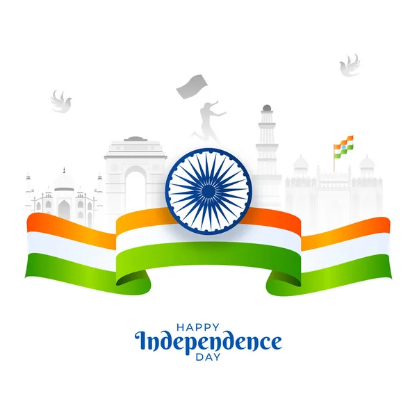 Happy Independence Day Poster Design Ashoka Wheel India Flag Ribbon — стоковий вектор