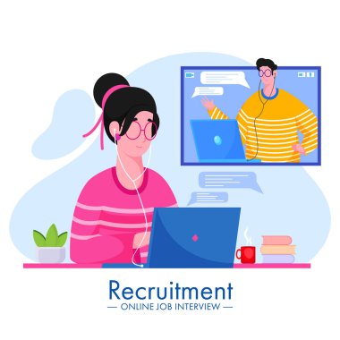 Çizgi film adamı ve kadının internetten iş görüşmesi için birbirlerini videoya çektikleri görüntüler..