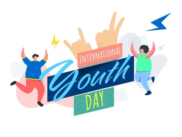 International Youth Day Font Met Rock Symbool Cartoon Young Boy — Stockvector