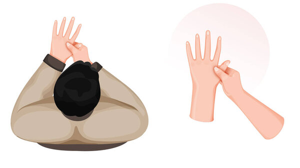 Top View Of Man Doing Acupressure Hand Massage On White Background.