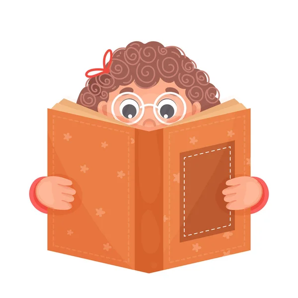 Linda Chica Leyendo Libro Sobre Fondo Blanco — Vector de stock