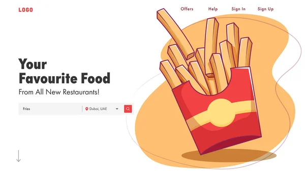 Restaurant Landing Page Web Banner Ontwerp Met Frietjes Illustratie — Stockvector