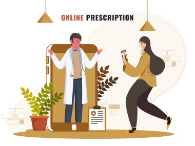 Çevrimiçi Reçete Temelli Poster Tasarımı İçin Smartphone 'dan Doktora Video Araması Yapan Genç Kız.