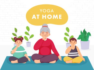 Coronavirüs 'ü önlemek için evde Burun Deliği Soluyan Yoga Yapan Genç Kadın Karakteri.