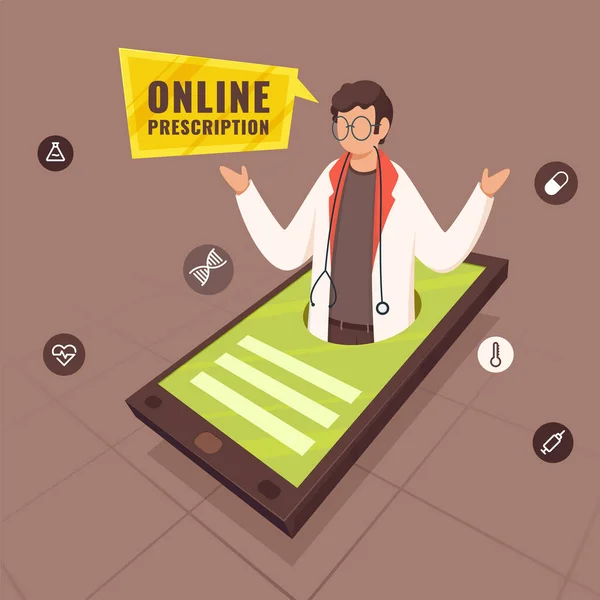 Saying Online Prescription Smartphone Brown Grid Background — 스톡 벡터