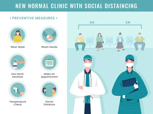 Social Distance New Normal Clinic Concept Based Poster Design Preventive — Wektor stockowy