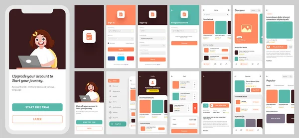 Learning App Kit Responsive Mobile App Website Different Layout Including — Stockový vektor