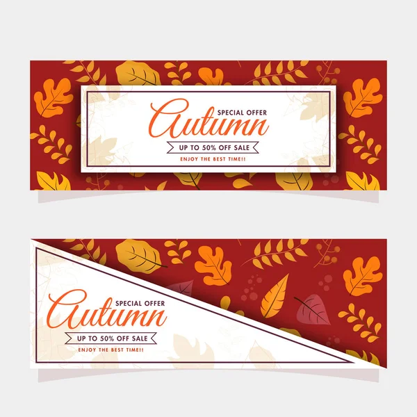 Herfst Sale Header Banner Design Set Met Korting Aanbieding Diverse — Stockvector