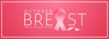 Ekim ayı konsepti için Göğüs Kanseri Farkındalığı Kurdelesi. Başlık veya Bayrak Tasarımı.