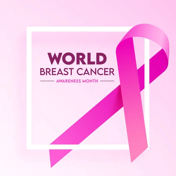 乳がんリボン ピンクの背景に世界の認識月間のコンセプト — ストックベクタ