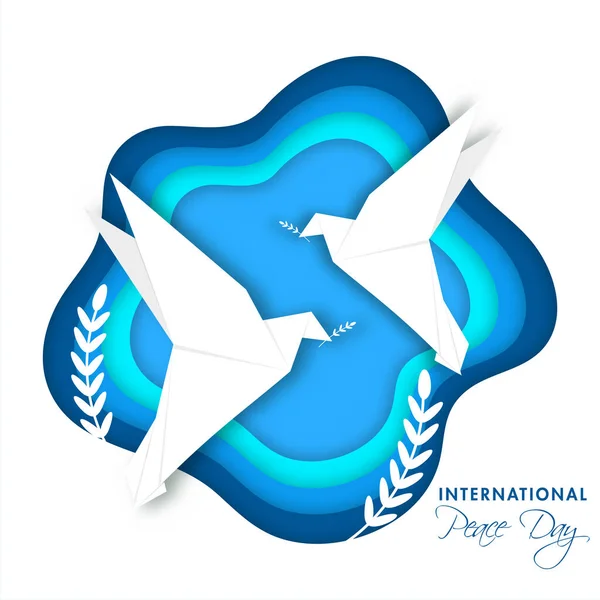Hintergrund Zum Papierschichtschnitt Mit Taubenfliegen Und Olivenblattzweigen Zum Internationalen Friedenstag — Stockvektor