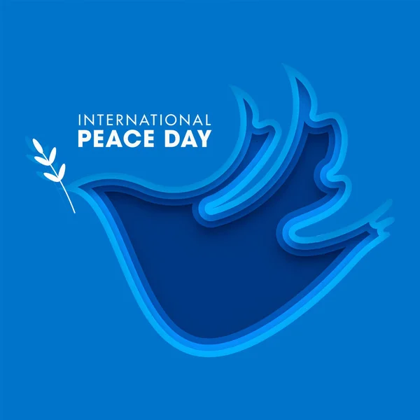 International Peace Day Text Blue Paper Layer Cut Dove Bird — Stock Vector