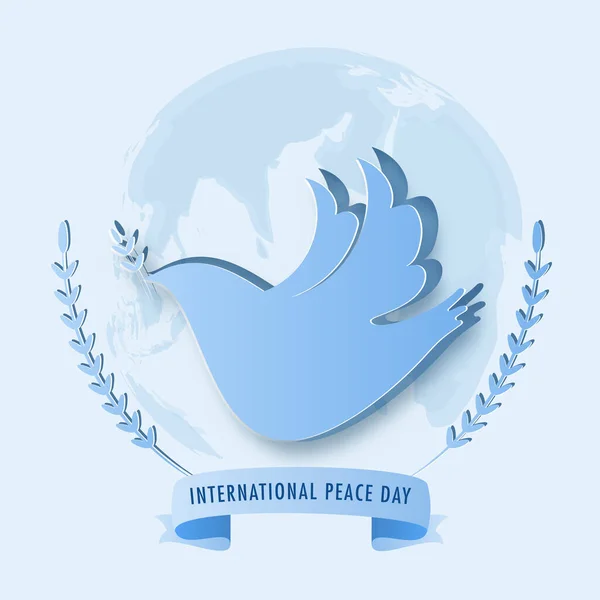 International Peace Day Text Ribbon Paper Cut Pigeon Bird Leaf — Stock Vector