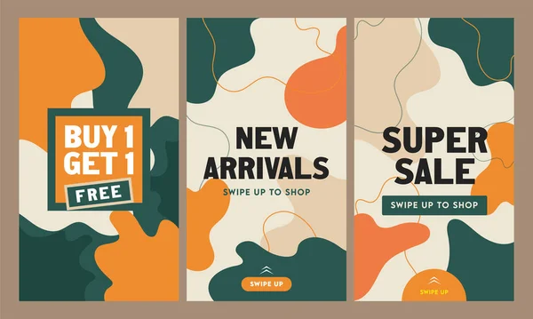 Abstract Instagram Verhalen Sjabloon Flyer Set Voor Nieuwkomers Super Sale — Stockvector