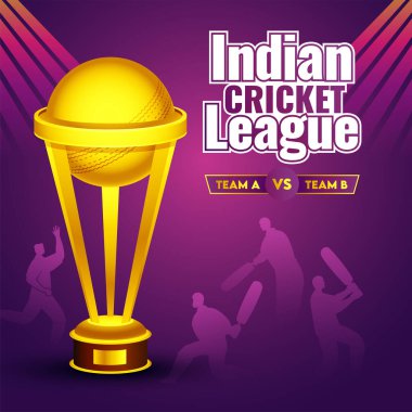 Altın Kupa Mor Arkaplanda Siluet Vurucu ve Hindistan Kriket Ligi A & B takımının atıcısı.