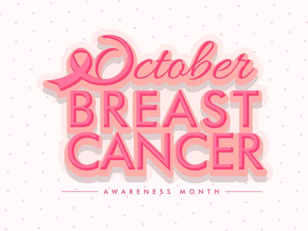 Sticker Style Pink Oktober Borstkanker Lettertype Witte Stippen Patroon Achtergrond — Stockvector