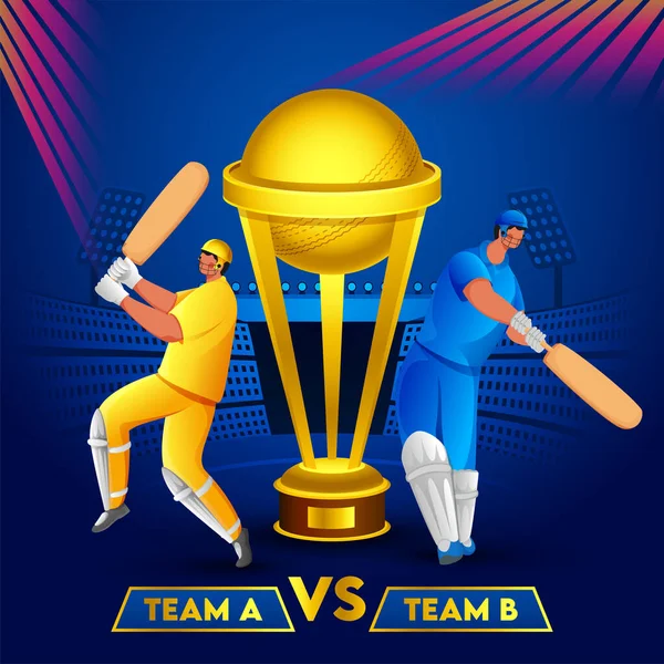 A Takımı 'nın kriket oyuncuları ve B Takımı ve Mavi Stadyum Arkaplanı' nda Altın Kupa. Poster Tasarımı Olarak Kullanılabilir.