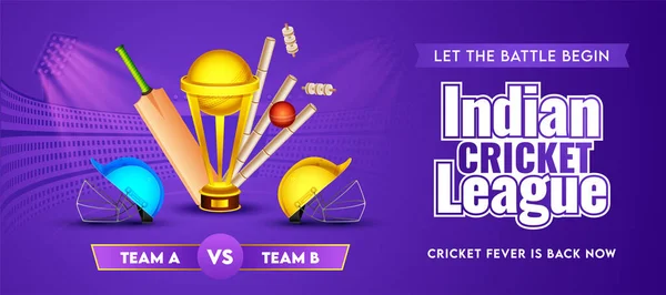 Indian Cricket League Header Banner Participate Team Realistic Cricket Equipment — Stock Vector