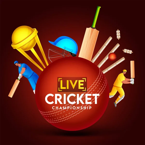 Live Cricket Championship Text Červený Míč Dvěma Pálkař Postava Různých — Stockový vektor