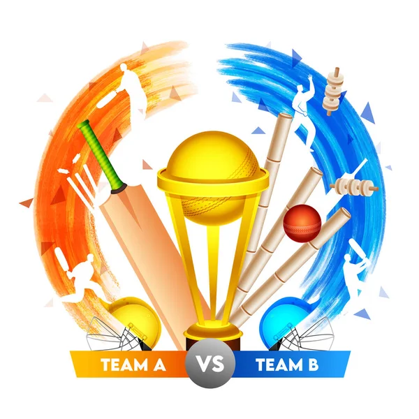 Realistic Cricket Equipment Golden Trophy Cup Two Helmet Participate Team — стоковий вектор