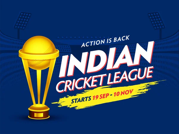 Indický Kriket League Plakát Design Golden Trophy Cup Pozadí Modrého — Stockový vektor