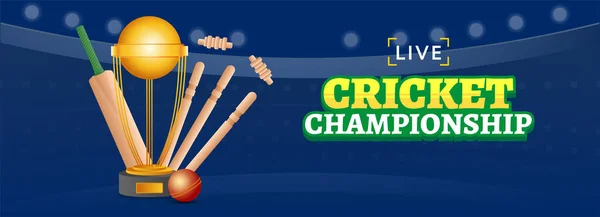 Live Cricket Championship Header Nebo Banner Design Realistickým Míčem Pálkou — Stockový vektor