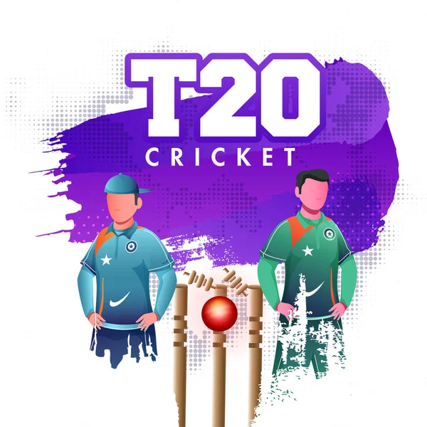 Diseño Póster Cricket T20 Con Personaje Los Jugadores Dibujos Animados — Vector de stock
