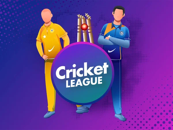 Mavi ve Sarı Giysili Yüzsüz Kriketçiler Kriket Ligi 'nin Mor Yarıtonunda Kırmızı Topa Vuruyor.