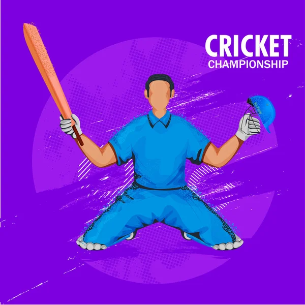 Cricket Championship Poster Tasarımı Gürültü Efekti Yüzsüz Vurucu Karakteri Mor YarıTonlama Arkaplanı Üzerine Kazanan Poz.