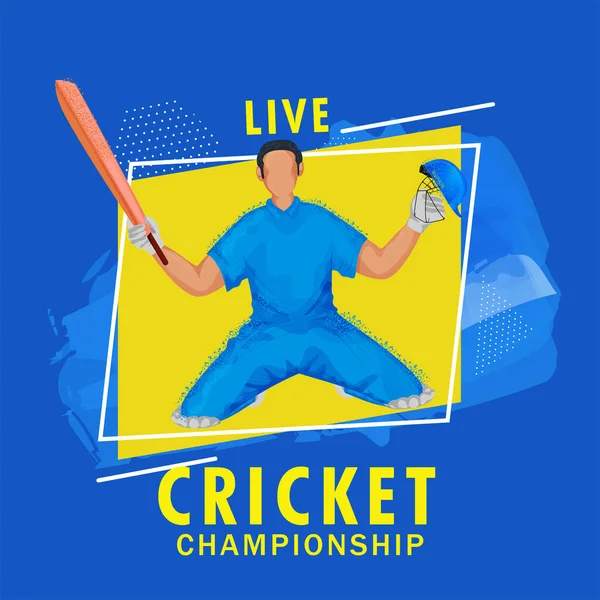 Live Cricket Championship Plakát Design Efektem Šumu Cartoon Batsman Vítězném — Stockový vektor
