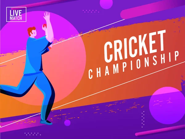 Cricket Championship Poster Design Cartoon Bowler Player Orange Brush Strke — стоковий вектор