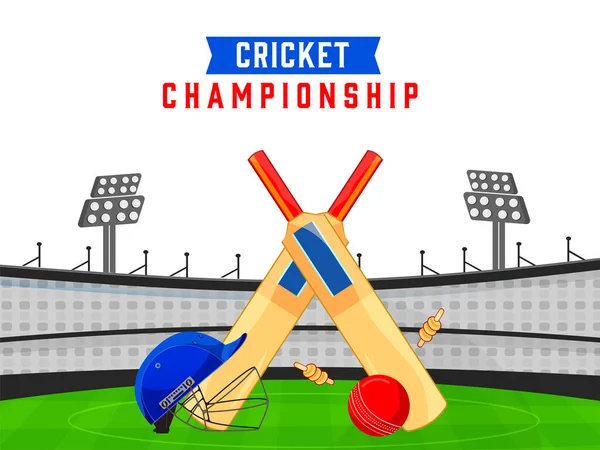 Fermer Vue Équipement Cricket Sur Fond Stade Pour Concept Championnat — Image vectorielle