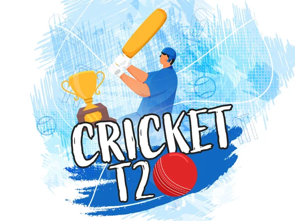 Texte Cricket T20 Avec Personnage Batteur Bande Dessinée Dans Pose — Image vectorielle