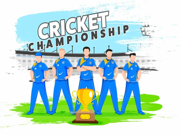 Equipo Nacional Cricket India Con Trofeo Ganador Fondo Del Estadio — Vector de stock