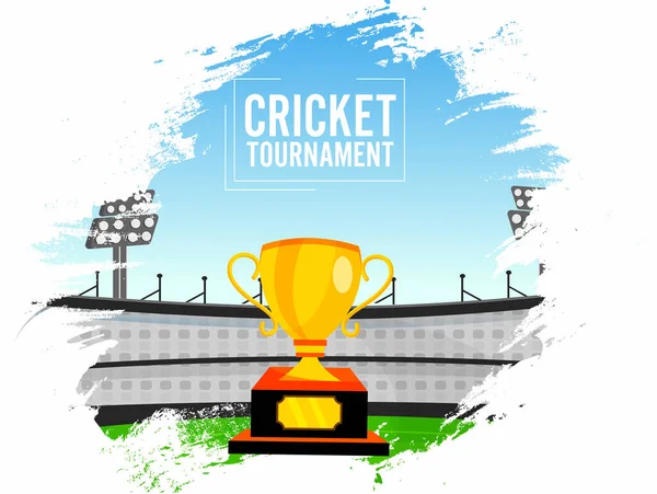 Cricket Toernooi Concept Met Trophy Cup Abstract Brush Stroke Effect — Stockvector
