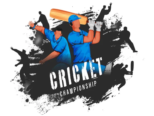 Cricket Players Different Poses Black Brush Stroke White Background Championship — Stock Vector