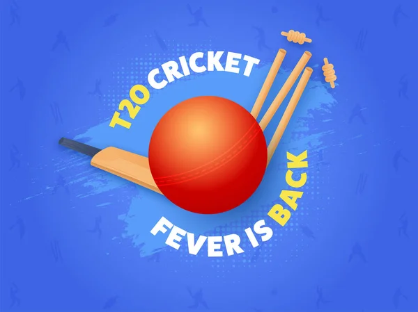 T20 Cricket Fieber Ist Zurück Text Mit Realistischen Roten Ball — Stockvektor